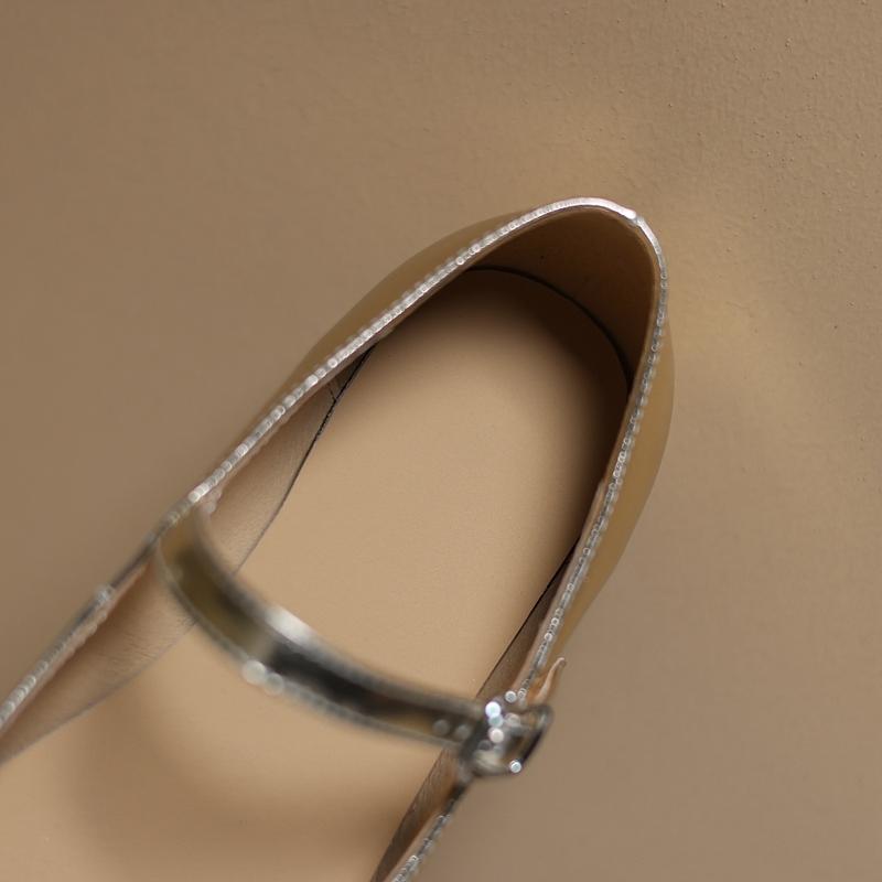 Fashion Women's New Spring and Summer Genuine Leather Cowhide Elastic Belt Buckle Low Heel Plus Size Square Toe Mary Jane Single Shoes