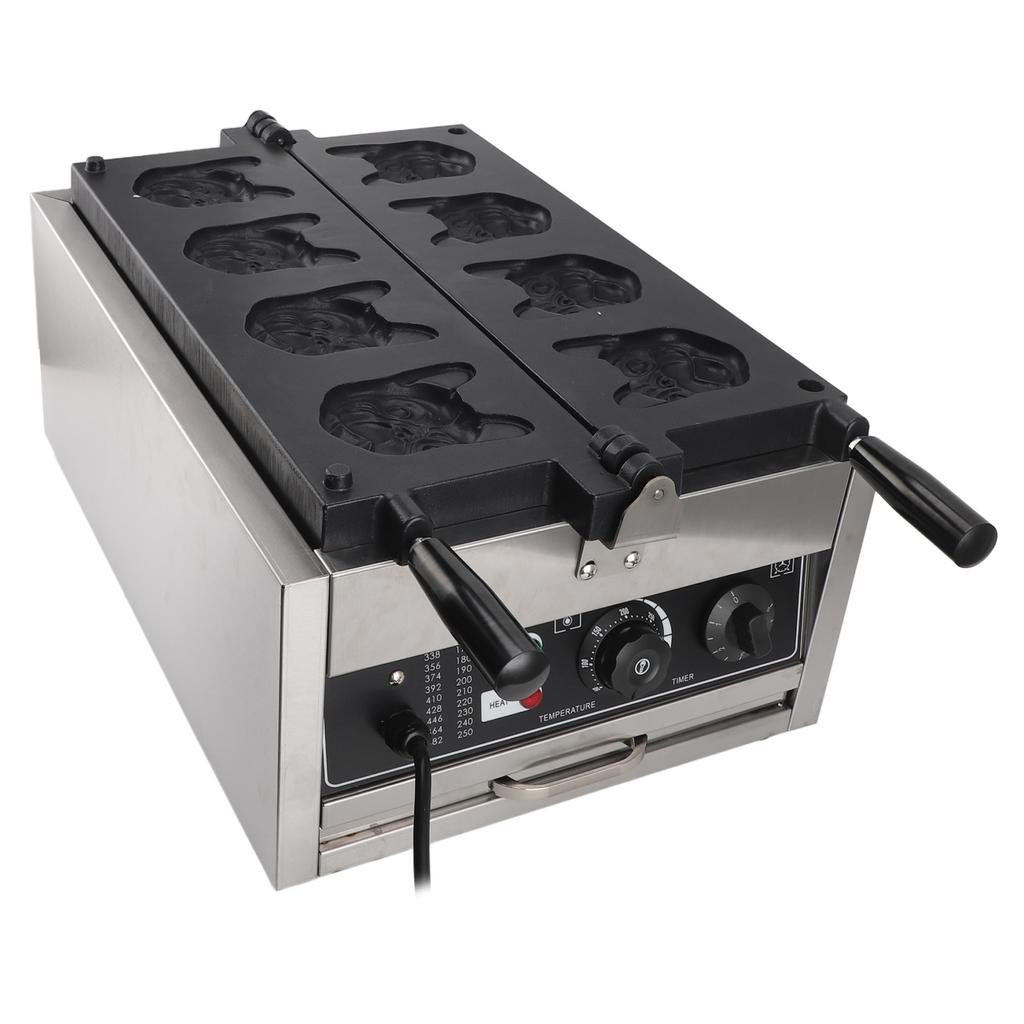 Commercial Waffle Maker Non Stick 8 Mould Bulldog Fun Shape Dual Side Heating Electric Waffle Baker