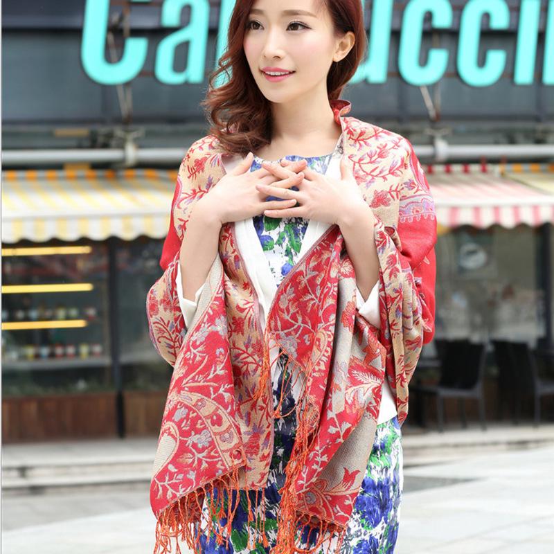 Ethnic Style Double-Sided Gold Thread Jacquard Women's Cheongsam Shawl Scarf - Thickened for Autumn and Winter