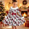 Kids Long Sleeve Christmas Dress, Snowman Print Faux Fur Collar Bow Decor Princess Dresses for Girl Holiday Party Wear