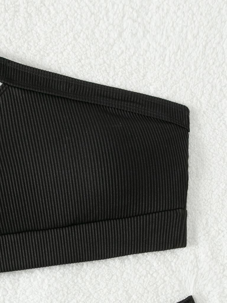 2026 New Style Solid Ribbed One Shoulder High Waist Sexy Bikini Swimsuit Stylish Comfortable For Summer Beach Holiday