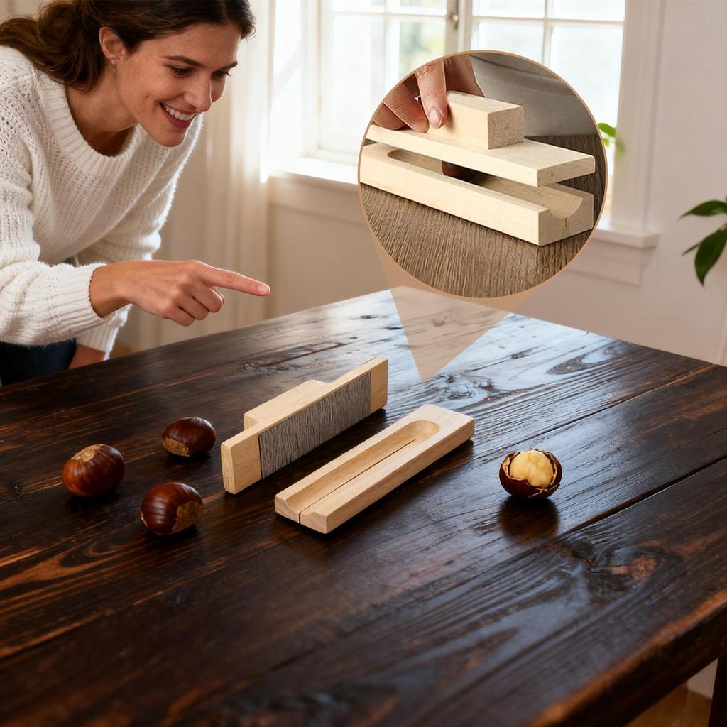 Manuelle Kastanien-Schälmaschine aus Holz Nussknacker-Werkzeug Tragbares Küchen-Nussschneidewerkzeug zum Öffnen, Knacken, Schälen von Walnüssen