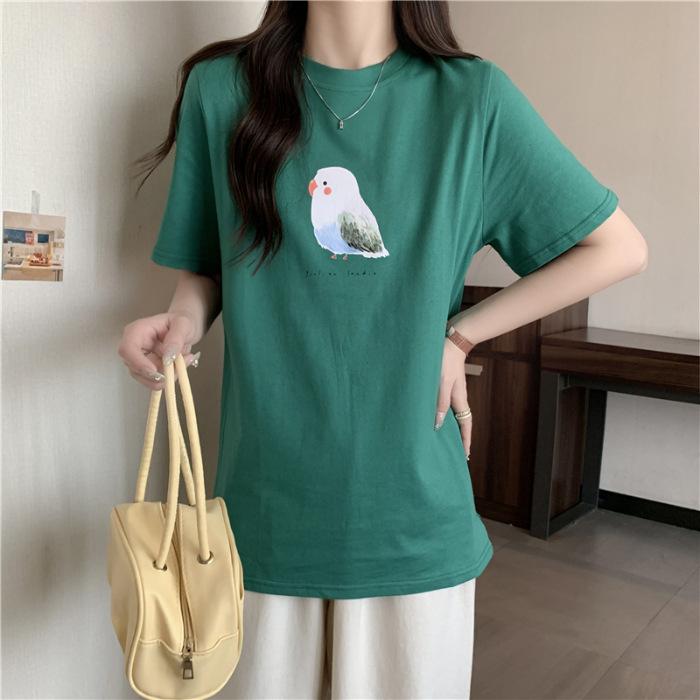 

Japanese sweet rabbit print white cotton short-sleeved t-shirt women s loose summer thin student half-sleeved top tide 3XL