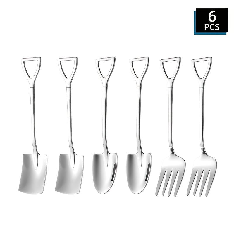 3/6pcs Stainless Steel Coffee Mixing Spoon Fruit Forks Creative Ice Cream Scoops Premium Home Dessert Spoons Kitchen Cutlery Set