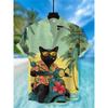 Men's Street Style Short-sleeved Shirt, Quirky Black Cat and Shark Print Casual Men's Top, Trendy and Fashionable Hawaiian Shirt