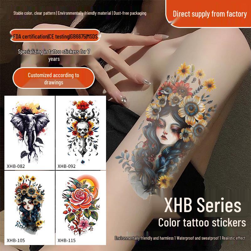 Skull Geisha Sweatproof Tattoo Sticker - Women's Small Full Arm Design