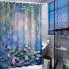 1pc Impressionist Water Lilies & Willow Branches Shower Curtain - Vibrant Pink Lilies on Tranquil Pond Design, Polyester Fabri