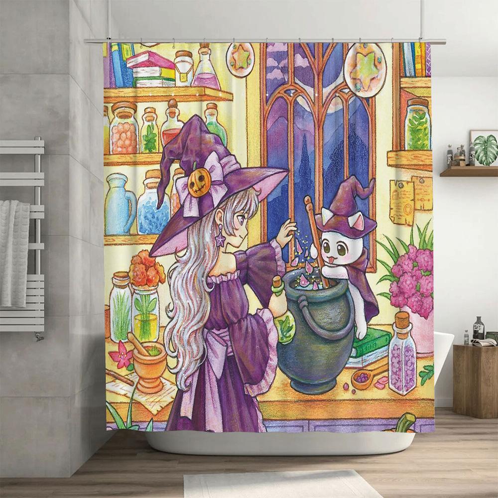 Hexe Badezimmer Deko Duschvorhang Gruselig Halloween Zauberwald Cottagecore Wohnkultur Gotisch Hexenhaft Raumteiler Set