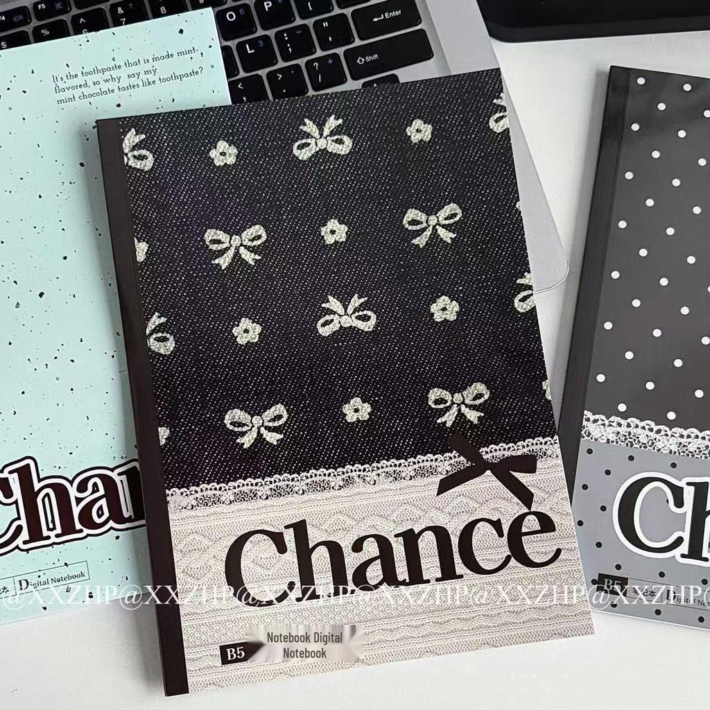 B5 Saddle-Stitched Korean-Style Journal - Polka Dot, Bow & Four-Leaf Clover Design for Students