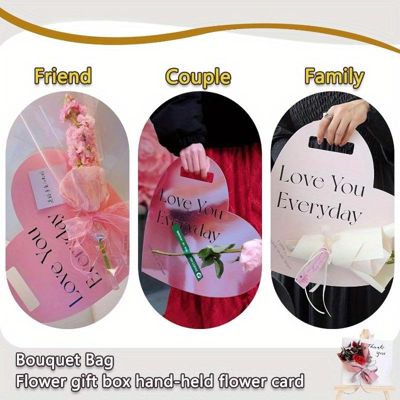 Handheld Flower Wrapping Box Heart Shaped Flower Tote Single Rose Bouquet Packaging Floral Boxes for Valentine's Day Mother's Day Wedding(Pink)