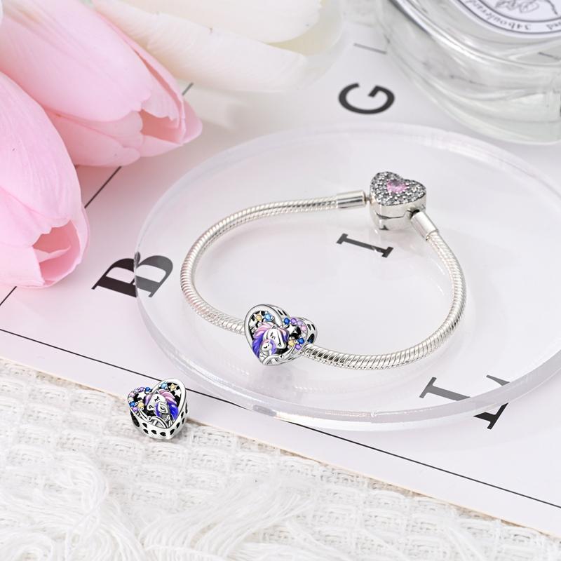 Charms Kupfer Lila-Rosa Einhorn Eltern-Kind Perlen Passend für Charms Plata Original Armbandperlen Damen Schmuckherstellung DIY