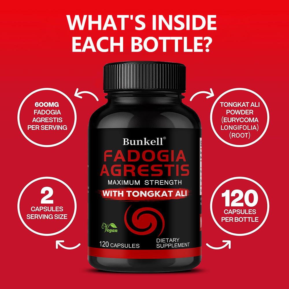 Fadogia Agrestis Extract Dietary Supplement, Tongkat Ali Root Extract, 120 Capsules Per Bottle