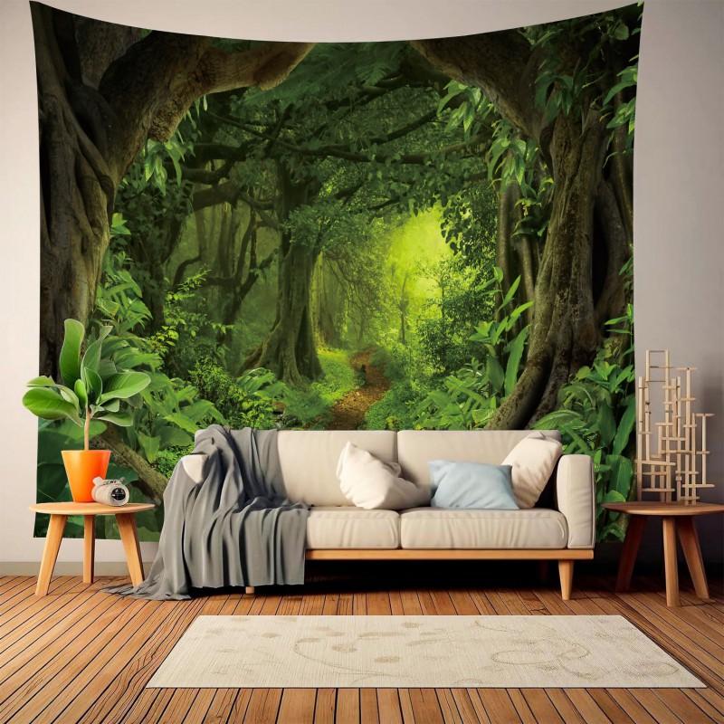 Tropical Rainforest Wall Tapestry Yoga Studio Bedroom Living Room Decor Green Jungle Scene Hanging Art Print