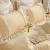 Korean Princess Lolita Bed 4-Piece Set Solid Washed Cotton Breathable Bed Sheet Duvet Cover Bedding Set with Lace