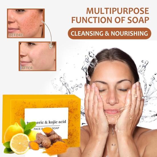 Turmeric & Kojic Acid Face & Body Soap, 3 Pack, Natural Ingredients with Lemon