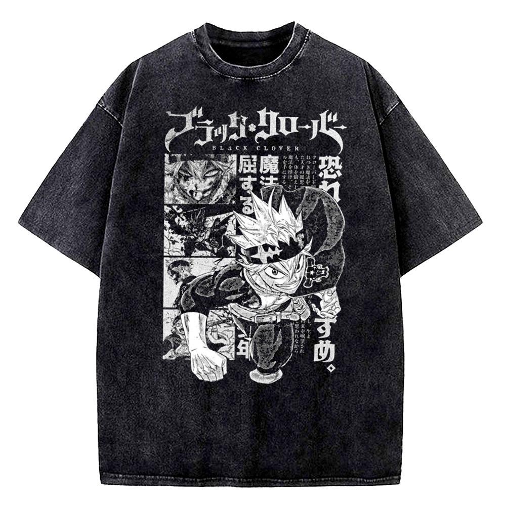 Black Clover Vintage Washed cotton tshirt teen hip hop Gothic anime aesthetic Classic tshirt kawaii 2000s women anime hip hop