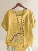 Women's Fashion Feather Pattern Print Shot Sleeve T-shirt Loose Cotton Shirt Casual Loose Summer Plus Size Blouse Tops