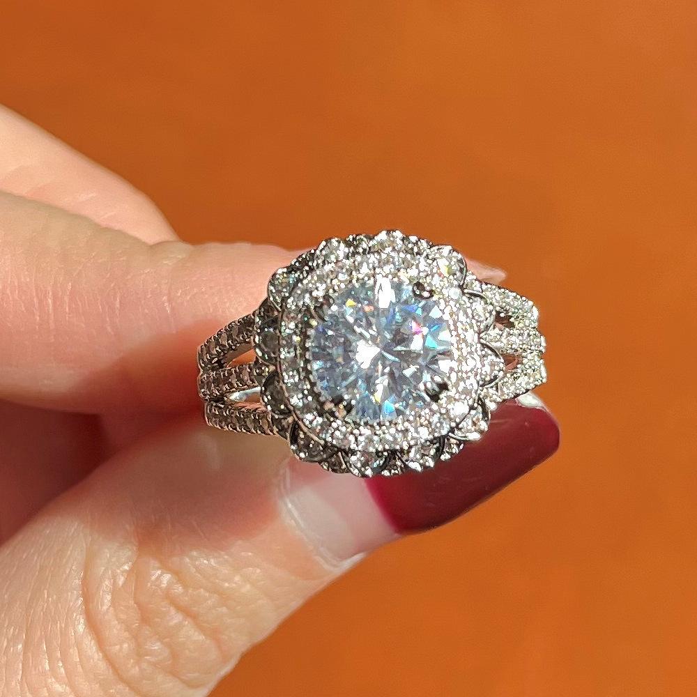 

European-American Zircon Inlaid Diamond Ring for Women f1560 Size 7 білий