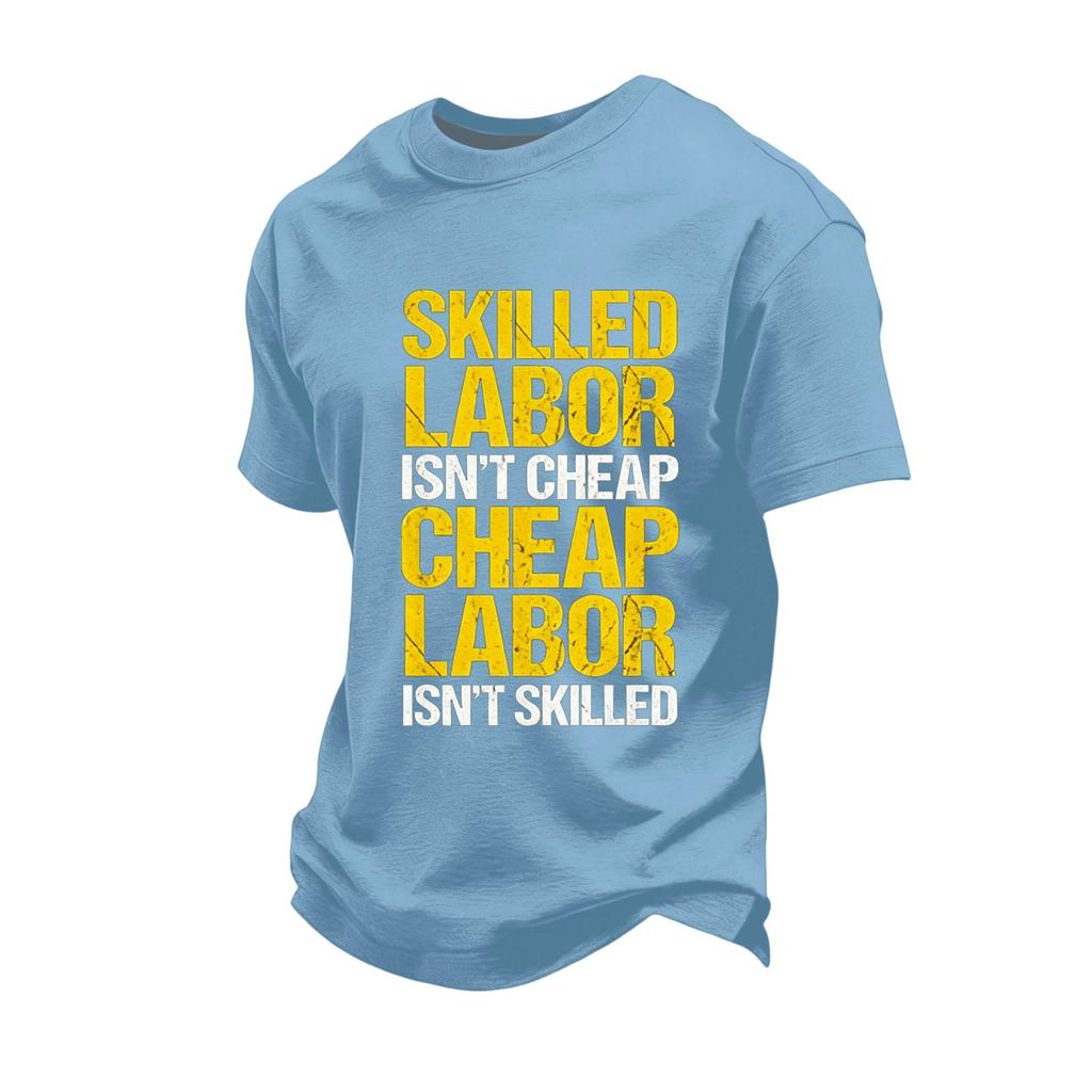 Men's Casual Loose Fit Short Sleeve T-Shirt Labor Day Graphic Printed Crew Neck Comfortable Workwear Top