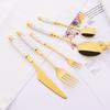 5 pçs/set Conjunto de Louça de Luxo com Alça de Cerâmica Talheres de Aço Inoxidável Ouro Branco Talheres Facas Garfos Colher de Café Talheres