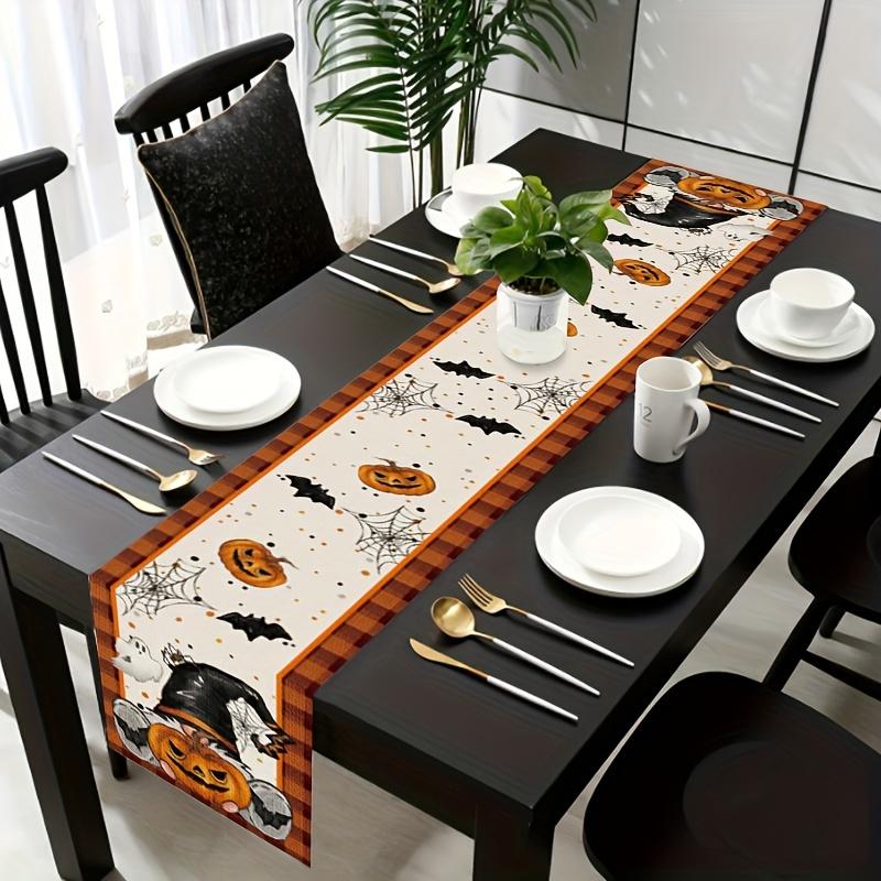 Halloween Themed Linen Table Runner Home Decoration Halloween Pumpkin Ghost Bat Spiders Table Runners Kitchen Dining Table Decor