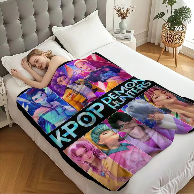 1Pc Flannel Blanket K-Pop De Mon Hunters Hun-Trix Blanket Quality Soft Warm Throw Blanket Winter Kids Couch Bed Fluffy Bedspread