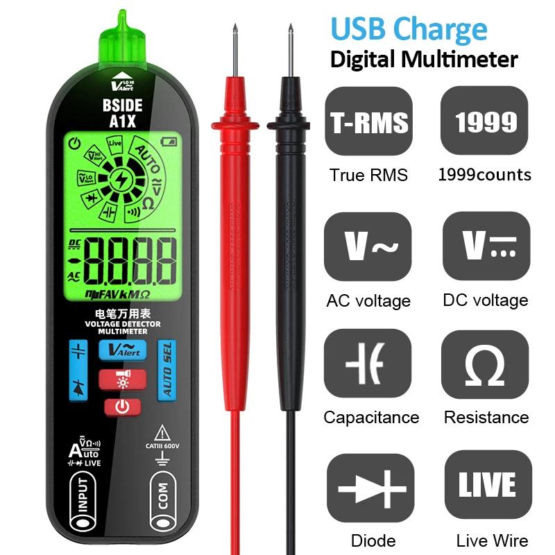 

A1X USB Charge Digital Smart Multimeter True RMS DC AC Voltage Tester Capacitance Ohm Hz Diode Hz Continuity NCV Live Tester