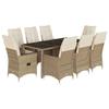 VidaXL Ensemble à manger de jardin et coussins 9 pcs beige Poly rotin, ensemble de salle à manger d'extérieur, meuble de 3276806