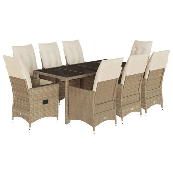 VidaXL Ensemble à manger de jardin et coussins 9 pcs beige Poly rotin, ensemble de salle à manger d'extérieur, meuble de 3276806