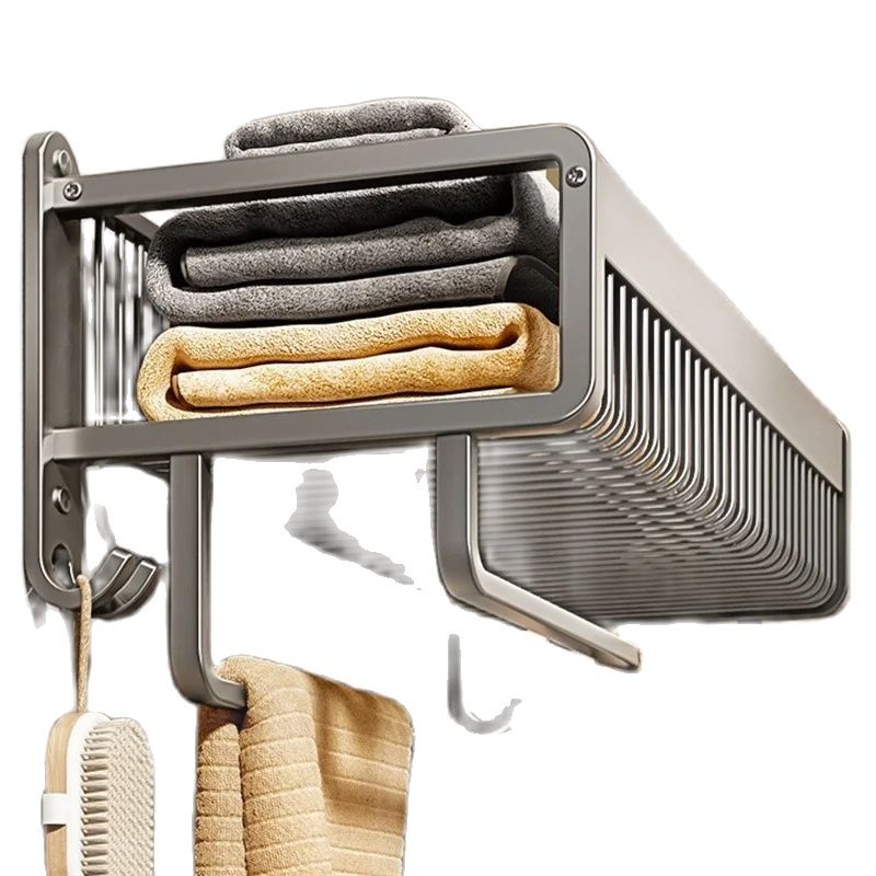 Aluminium Alloy Towel Rack Bathroom Storage Rack Non Punching Foldable Bathroom Towel Storage Rack Bathroom Pendant