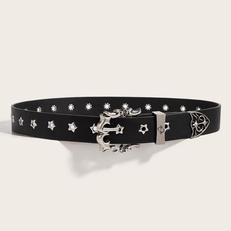 Star Eye Rivet Studded Belt For Men and woman Gothic Pin Buckle Fashion Casual Punk Pu Leather Waistband Y2K Hip Hop Jeans Belt