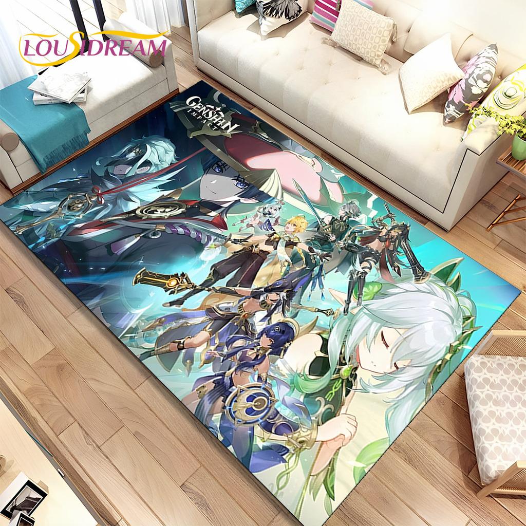 Genshin Impact Cartoon Game Area Rug,Carpet Rug for Home Living Room Bedroom Sofa Doormat Kitchen Decor,kids Non-slip Floor Mat