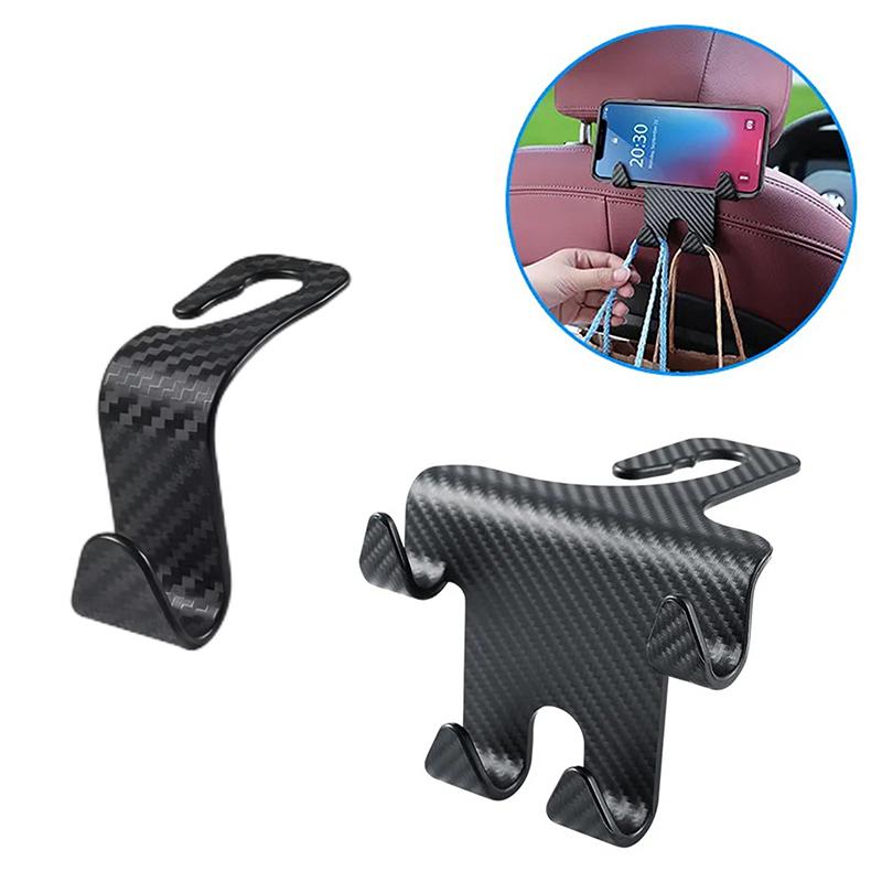 Car Seat Headrest Hook Carbon Fiber Mobile Phone Holder Vehicle Universal Holder Handbag Purse Coat Car Interior Accessories