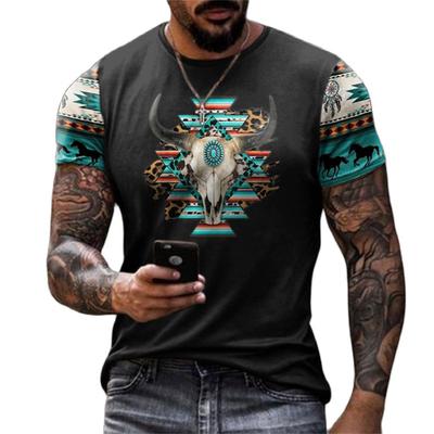 Vintage Cowboy Tribal Print Men's T-shirts Summer O-Neck Streetwear Large Size Tee Shirt Daily Short Sleeve Loose Tops Clothing