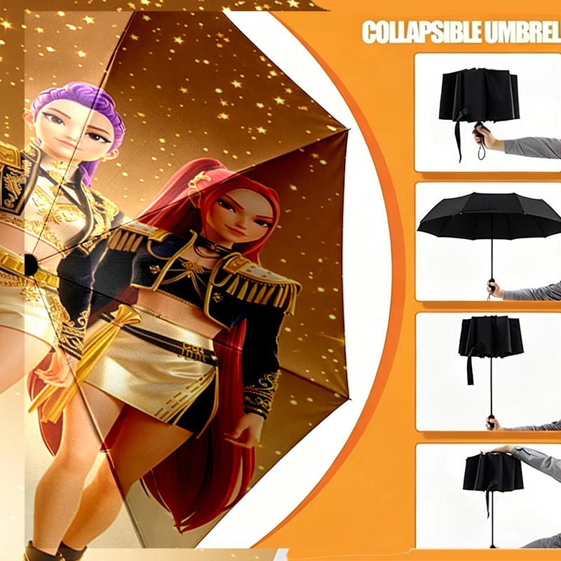 KPop Dämonenjäger Druck Regenschirm Automatisches Öffnen/Schließen - Tragbares Faltbares Design - Tägliche Nutzung für Reisen/Outdoor - Geschenk zum Geburtstag