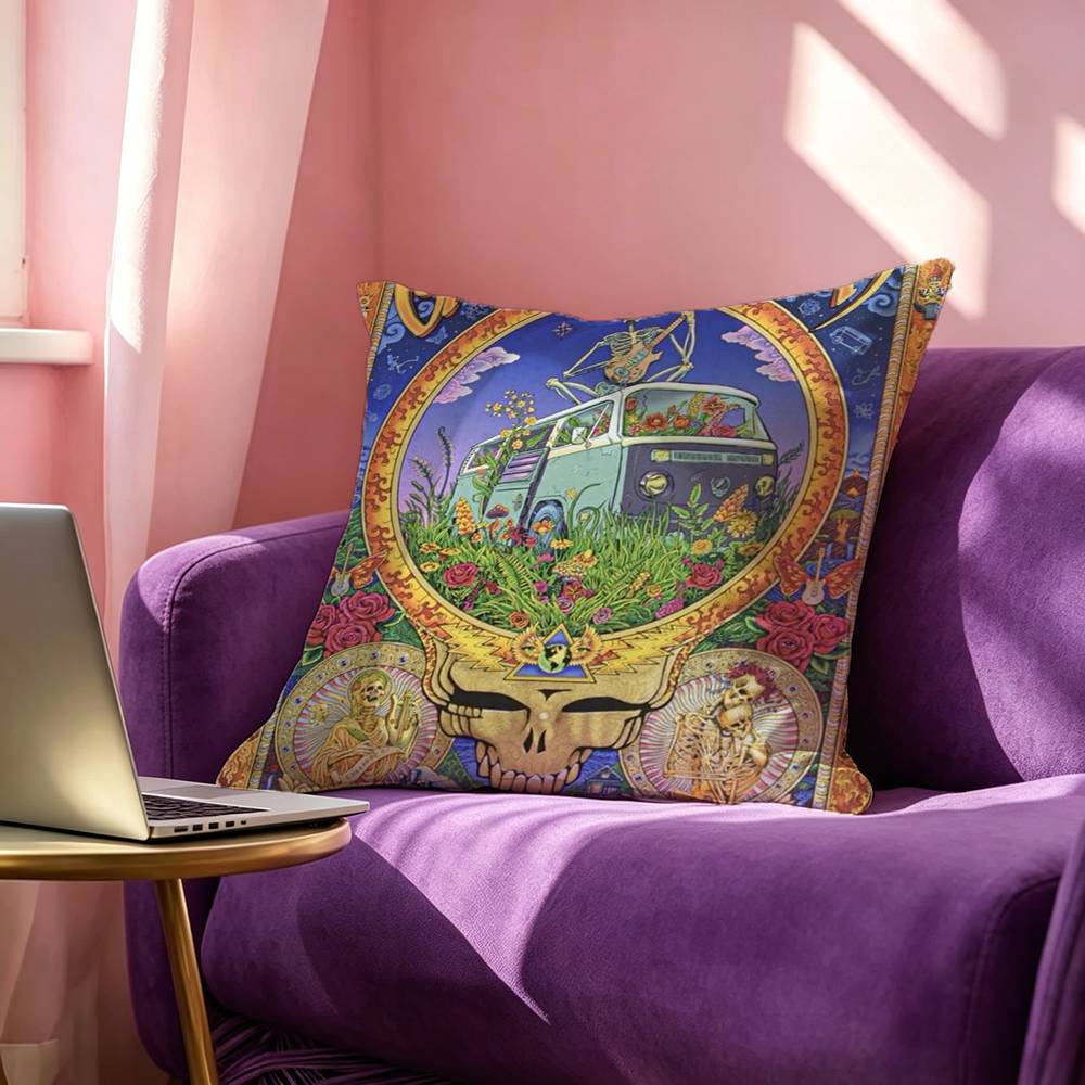 GGrateful DDead Band Square DoubleSided Printed Pillow Case Bedroom Bedside Pillow Sofa Cushion Cover