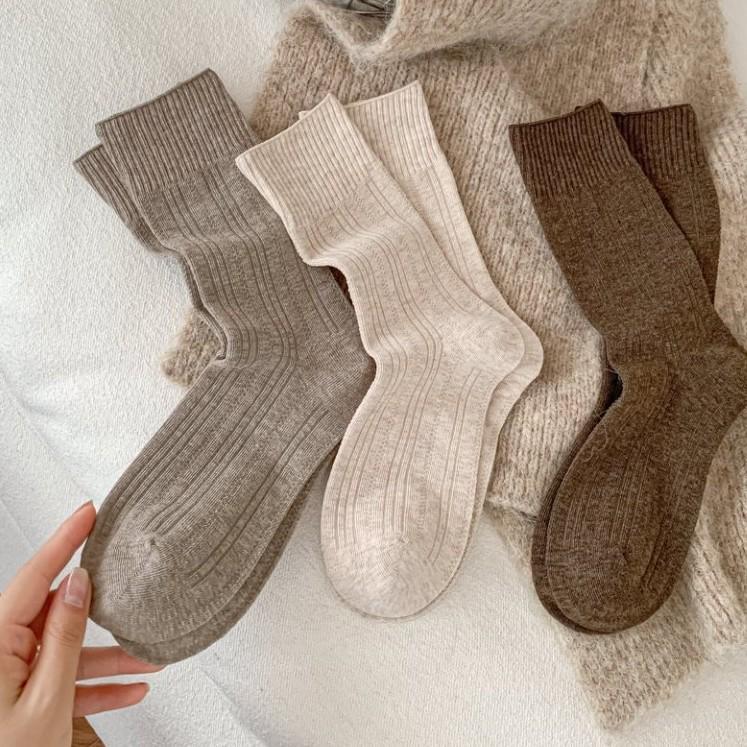 Women's Cotton Mid-Calf Ribbed Socks - Autumn/Winter College Style