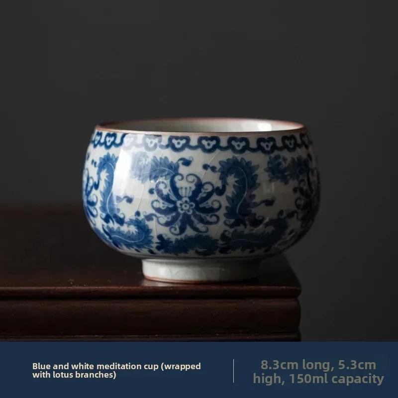 Antique Blue and White Tea Cup Ceramic Master Cup Large Tea Bowl Single Cup Kung Fu Tea Set Chinese Tea Cup