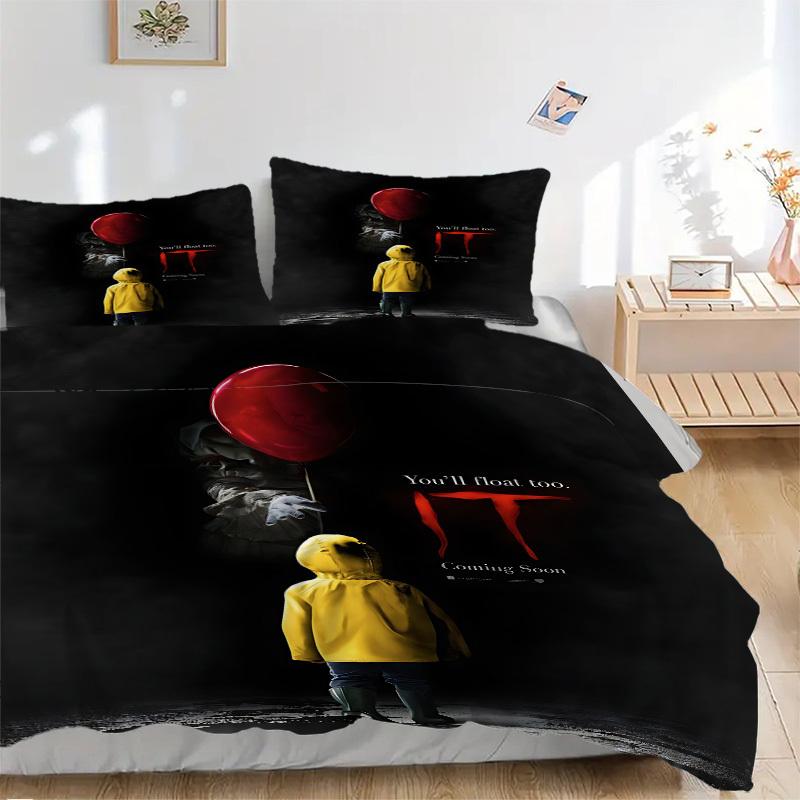 3pcs Horror It "Clown" Bedding Set, Soft Polyester Duvet Cover and Pillowcases Machine Washable Seasons all suitable 06