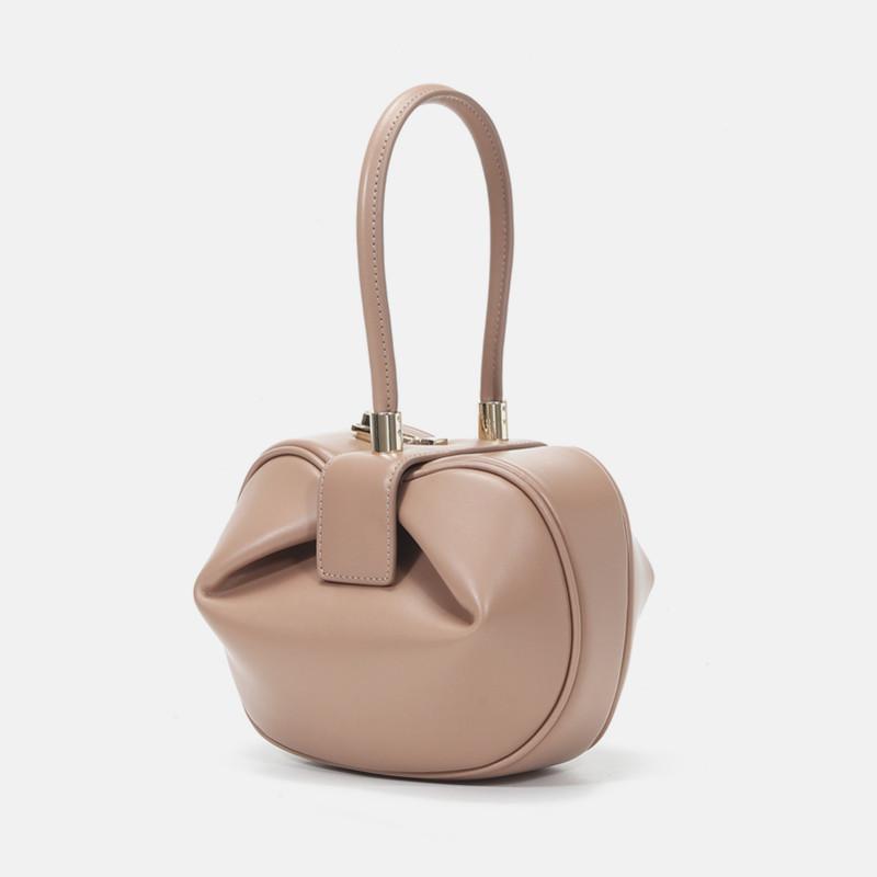 Genuine Leather Spherical Small Tote Bag For Women  Trend Designer Evening Purse Top Handle Ladies Handbags