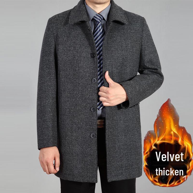 Herren Midilanger Wollmischungs-Trenchcoat - Warme Herbst-/Winter-Oberbekleidung für Mittelalte und Ältere