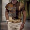 Summer Lapel 3D Geometric Pattern Print Top Fashionable Casual Button Short Sleeved Men's Polo T-shirts