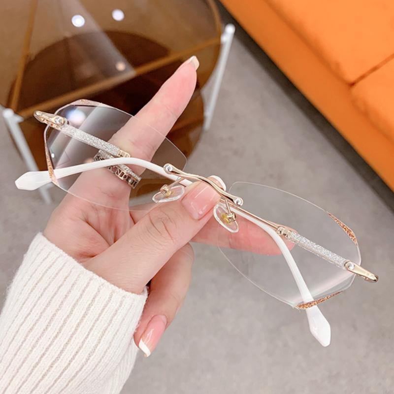 Retro Rimless Anti-Blue Light Reading Glasses Fine Sparkling Street Photos Decoration Frameless Eyeglasses Transparent Frame