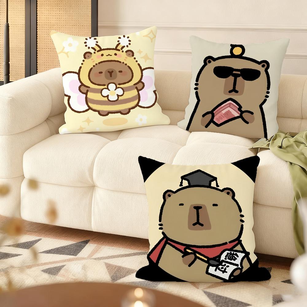 Cute C-Capybara Cushion Cover Soft Short Plush Pillow Cover Smooth Cozy Texture Aesthetic Cushion Case Home Decor