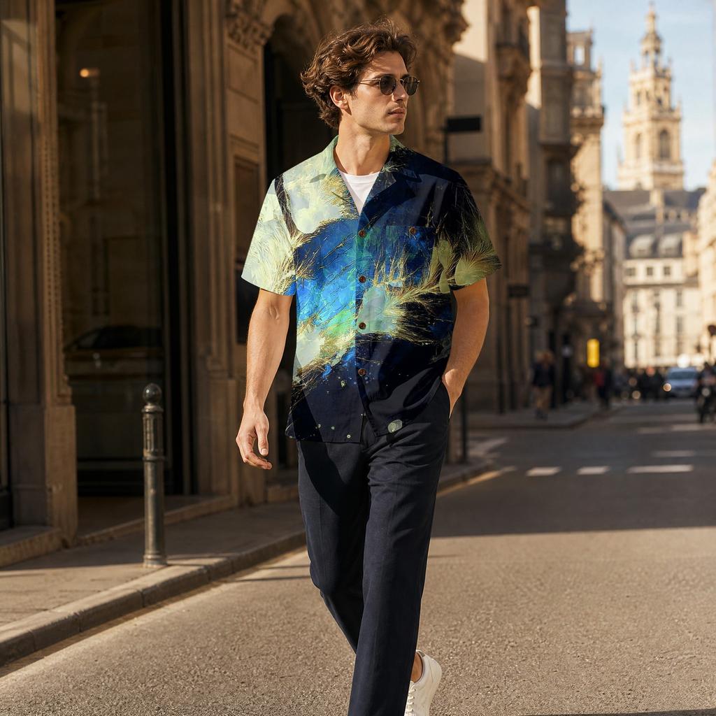 Men's Casual Short Sleeve Shirt Cotton Linen Blend Button Down Collar Lightweight Breathable Summer Top