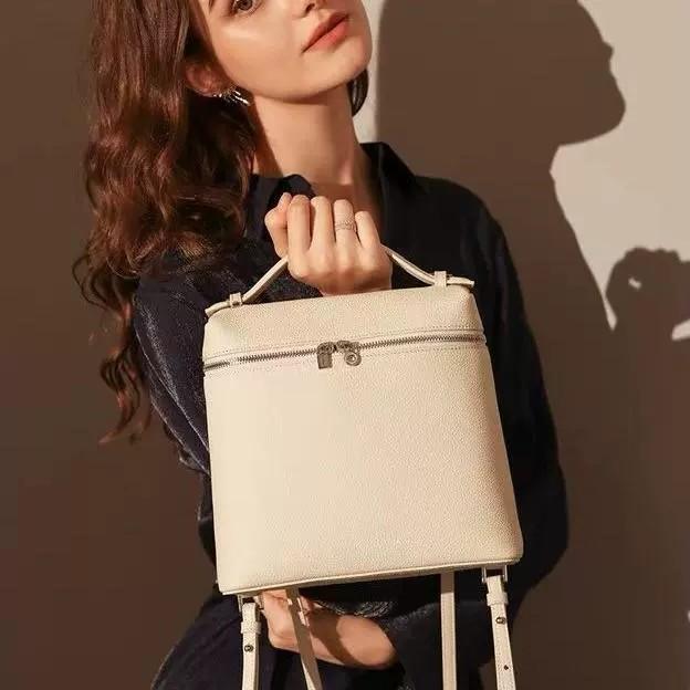 Leather Double-shoulder Crossbody Bag, Leather Box Bag, Lunch Box Bag. Fashionable, Versatile, Elegant and Simple Bag for Women