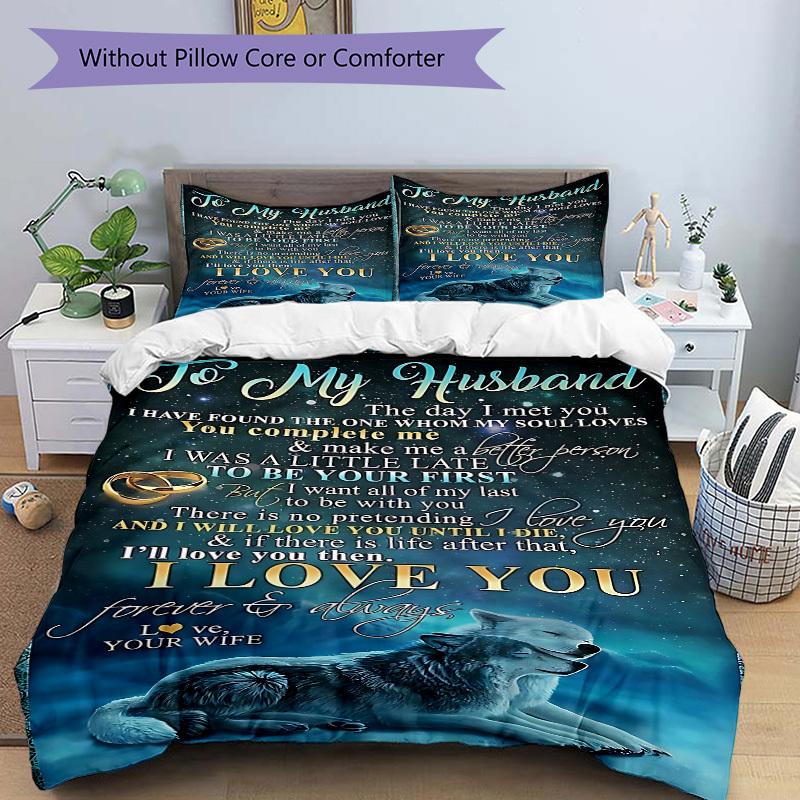 3PCs Husband Wife Anniversary Gift Design Cover Set, Breathable Fabric(1 Duvet Cover + 2 Pillowcases) (Without Quilt) Yy250911211