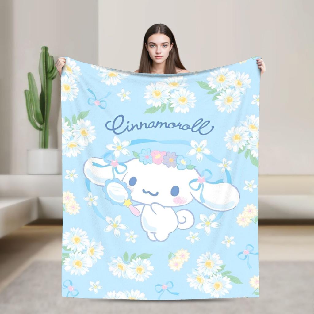 Cinnamoroll Decken Cartoon Flanell Großartige Atmungsaktive Überwurfdecken für Bett Sofa Dekoration
