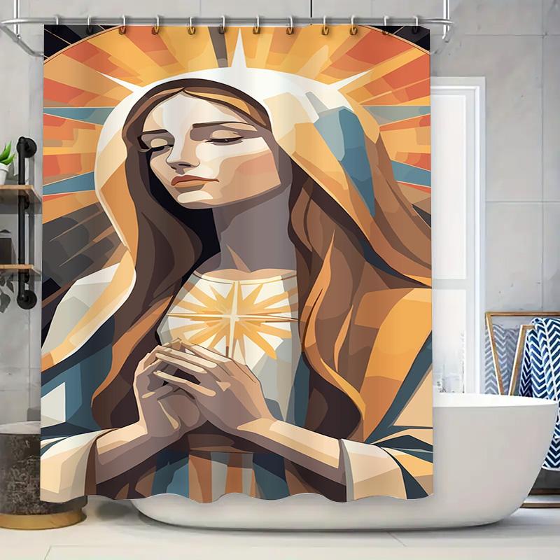 Tuniu Elegant Prayerful Virgin Mary Bathroom Shower Curtain Backdrop Divine Art Deco Wall Hanging