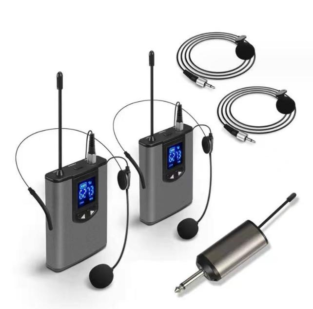 Rechargeable Wireless Microphone System PA Speaker Recording Microphone Headset/Stand/Lavalier Mic Bodypack Transmitter Receiver